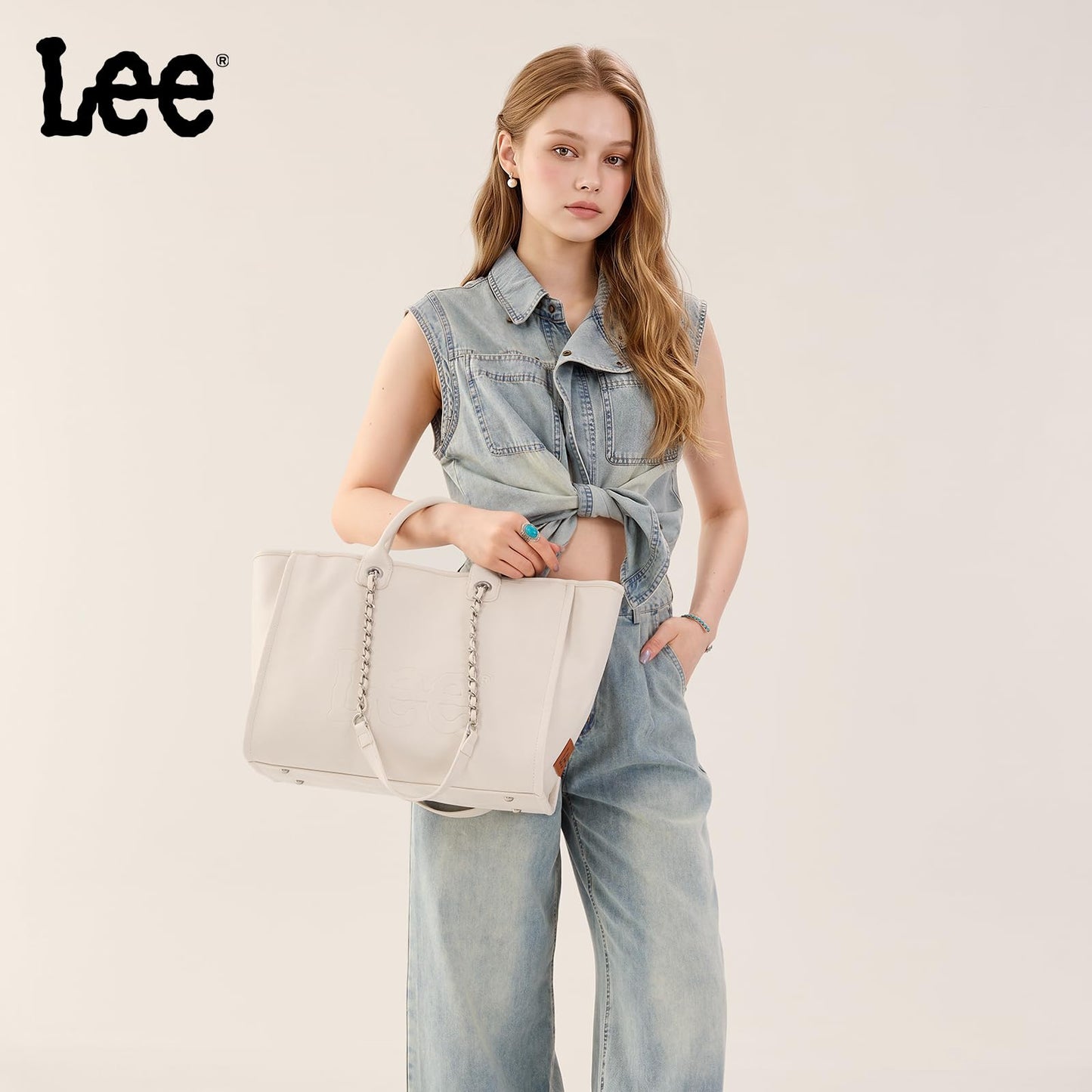 Lee Large Shoulder Tote Bag for Women Vegan Leather Top-Handle Bag