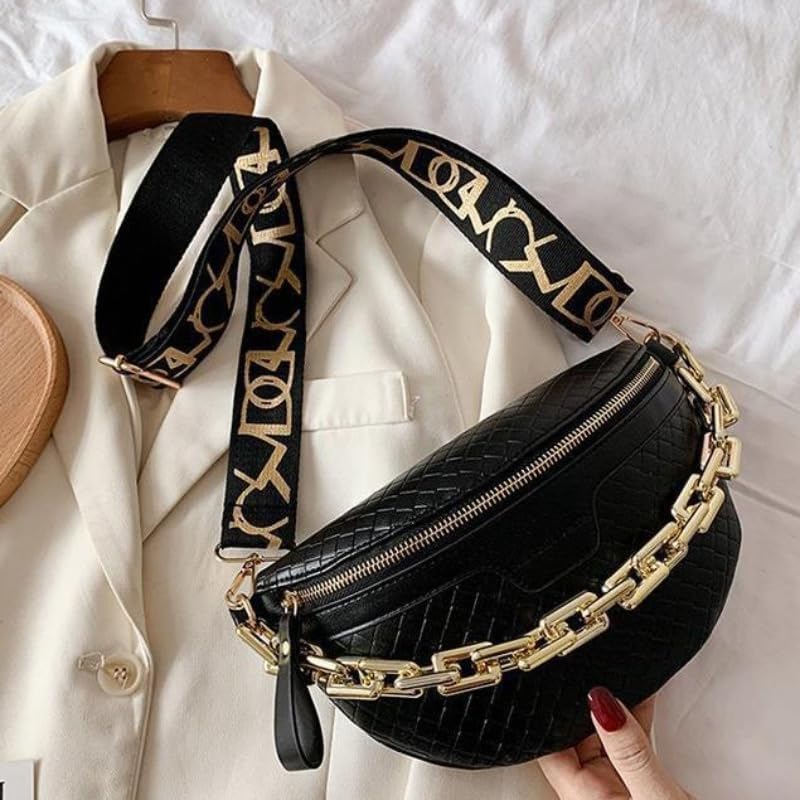 Thick Chain Women's Fanny Pack Plaid leather Waist Bag Shoulder Crossbody Chest Bags Luxury Designer Handbags Female Belt Bag