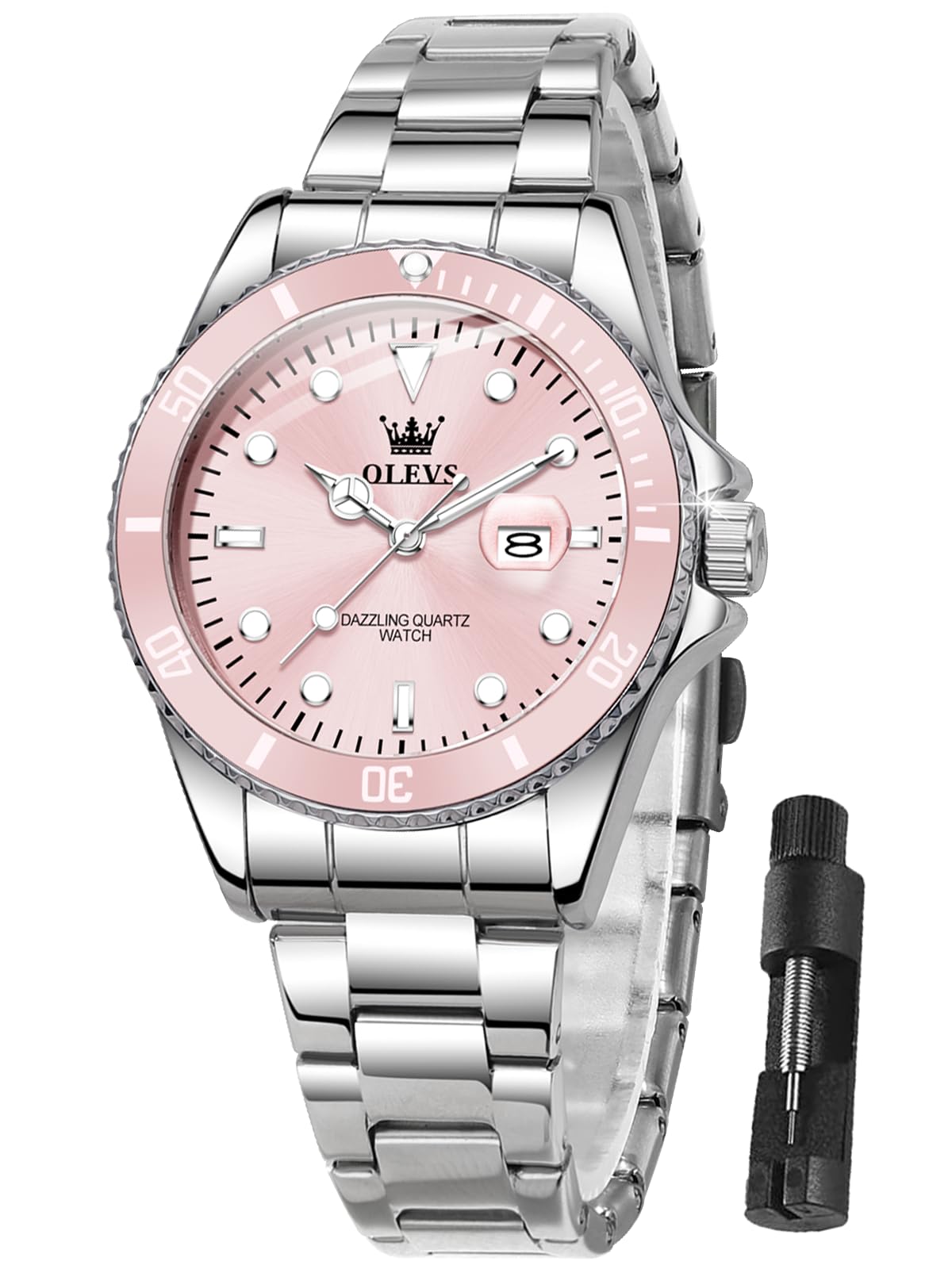 OLEVS Watch Women Silver Watches for Women Luxury for Small Wrists Dress Stainless Steel Women's Wrist Watches Easy to Read Reloj para Mujer Black/Blue/Gold/Green/Pink/Purple
