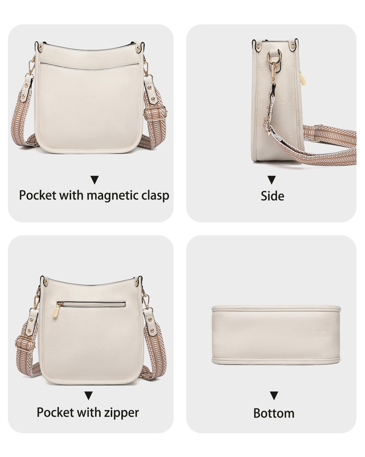 Purses for Women 3PCS, Crossbody Bags Set Large Leather Purse Shoulder Handbags with Wallet Adjustable Straps for Ladies Tote