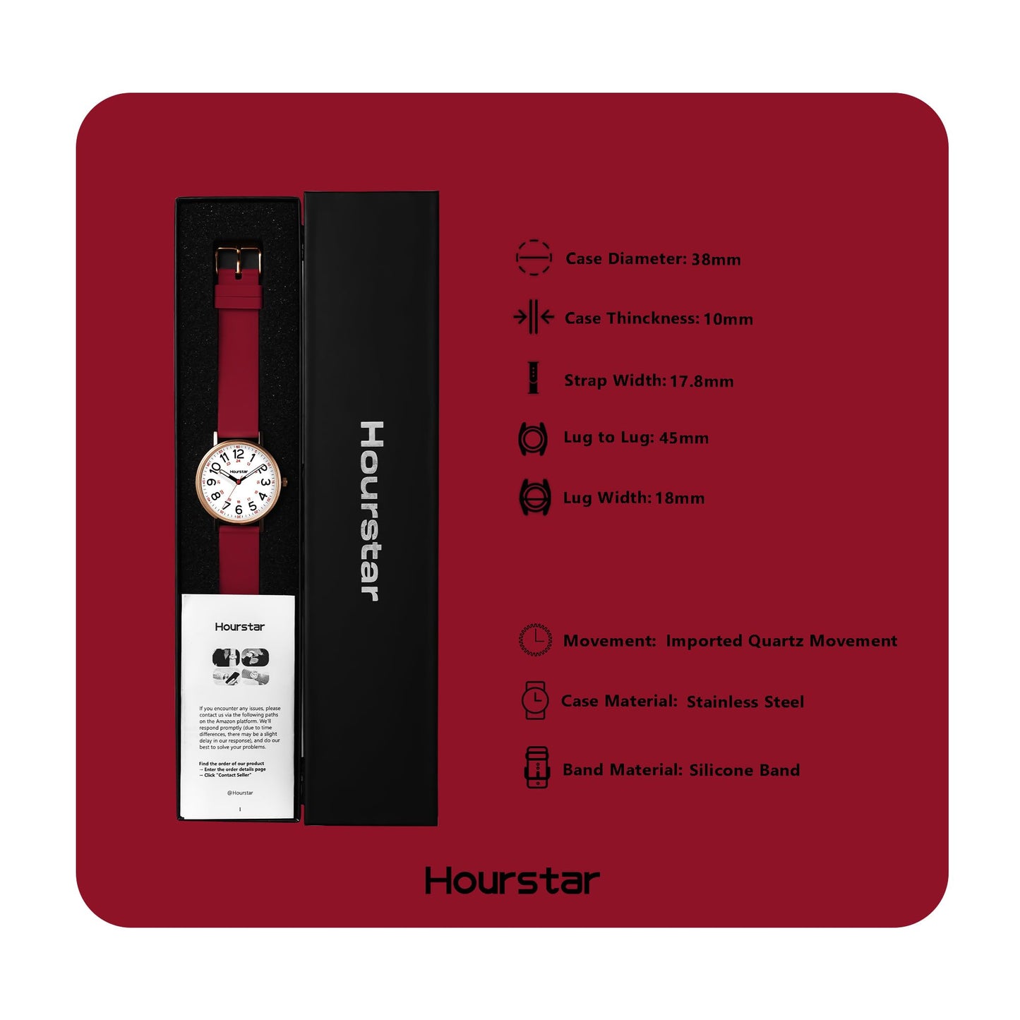 Women's Analog Nurse Watch with Second Hand for Nursing, 12/24 Time, Silicone Band, Easy Read