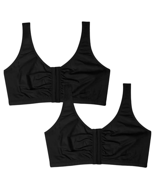 Fruit of the Loom Women's Front Close Builtup Sports Bra, Sand/Black 2-Pack, 36