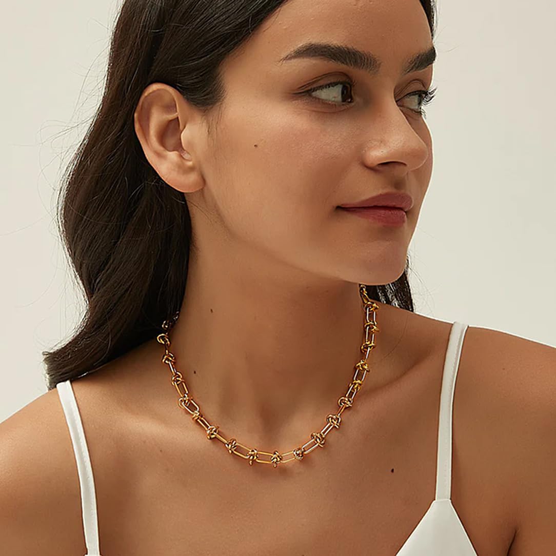 Aobei Pearl 18K Gold Plated Paperclip Chain Choker Satellite Chain Freshwater Cultured Biwa Pearl Pendant Necklace Dainty Turquoise Jewelry for Women