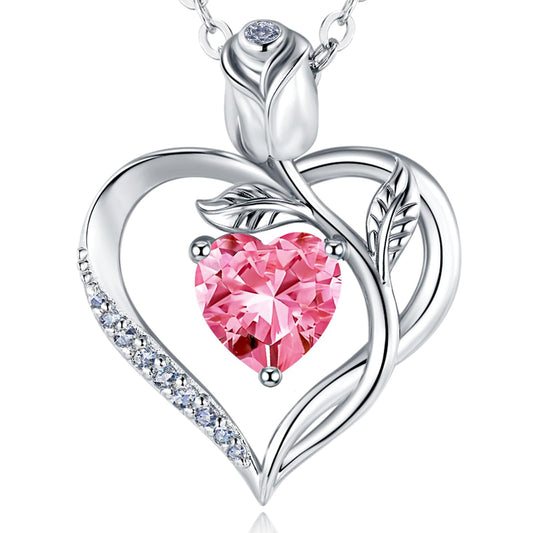 Women's Heart Pendant Necklace – 1.2CT Moissanite or Lab-Grown Sapphire, Ruby & Emerald