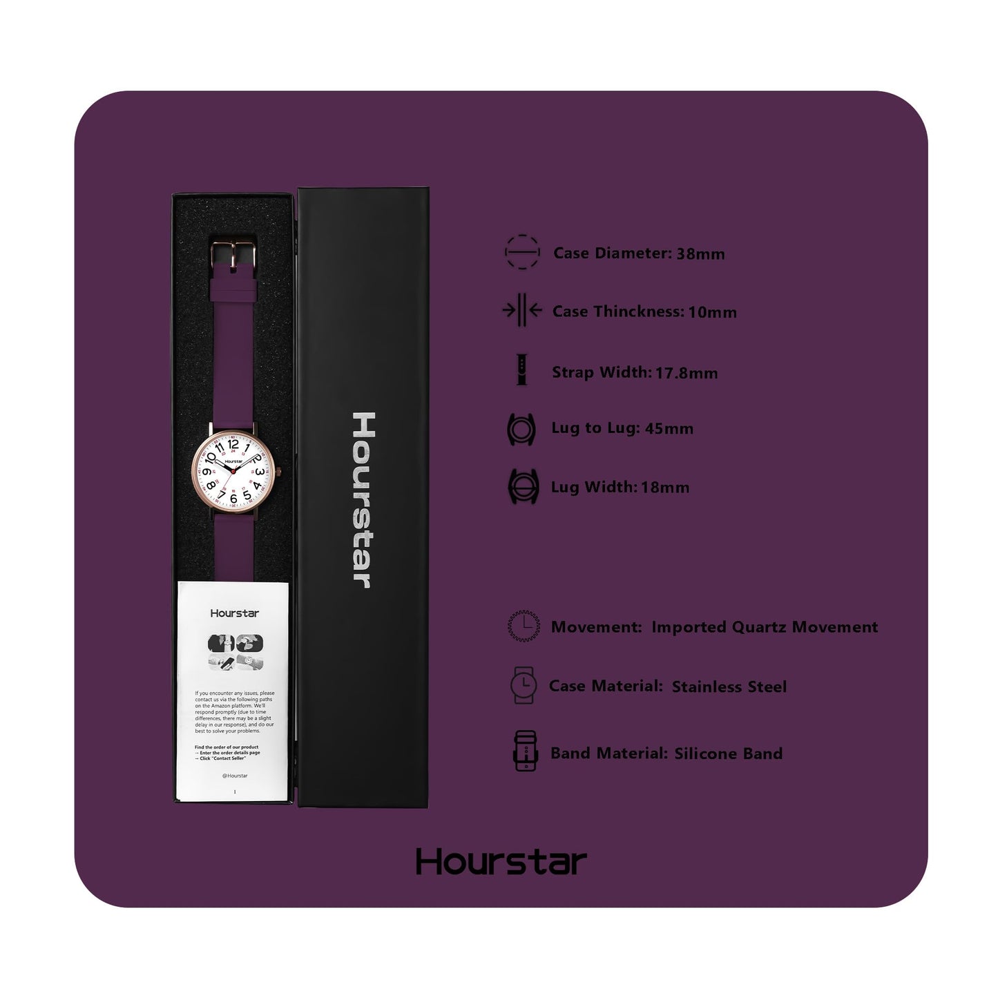 Women's Analog Nurse Watch with Second Hand for Nursing, 12/24 Time, Silicone Band, Easy Read