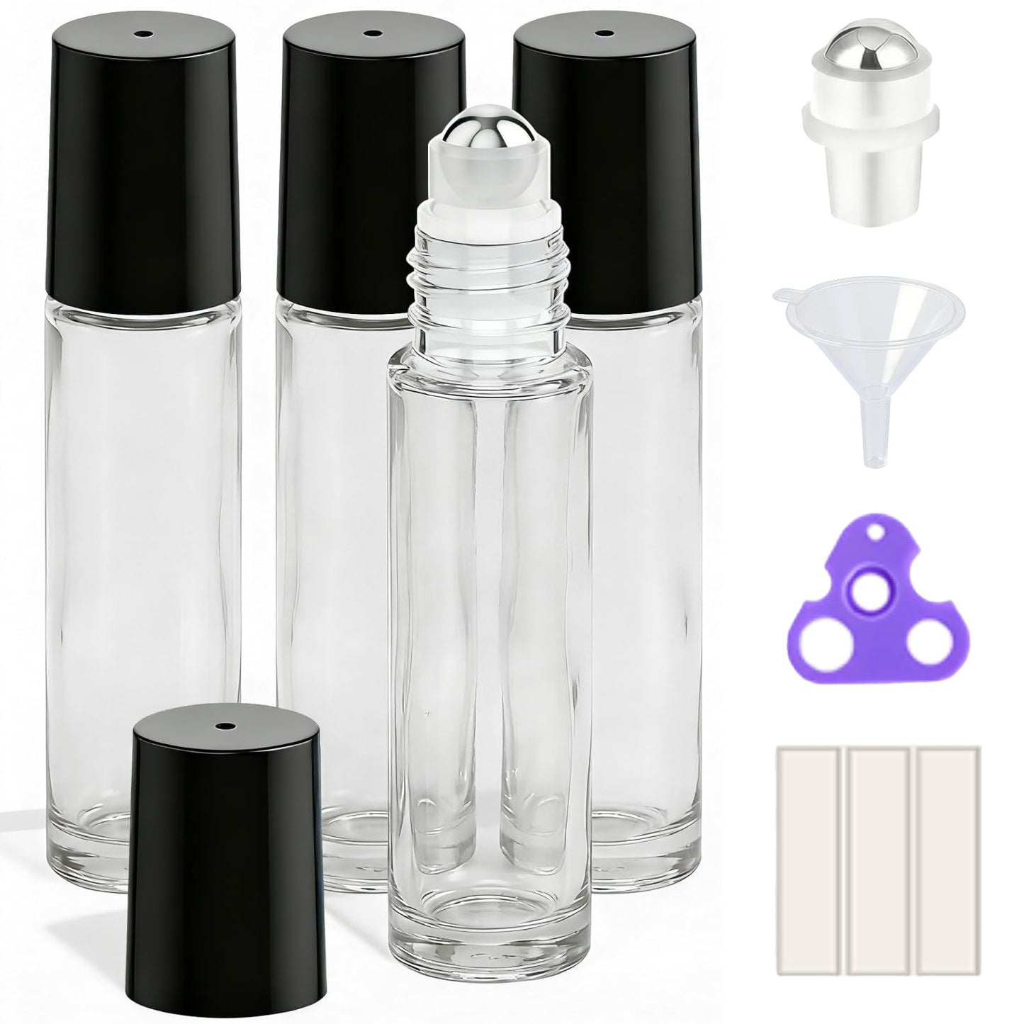 PrettyCare 4 Pack Amber Glass Oil Roller Bottles for Essential Oils 10ml, Roll On Bottles with Stainless Steel Roller Ball Leak-Proof Perfume Travel Refillable Bottle Empty, Beauty & Personal Care