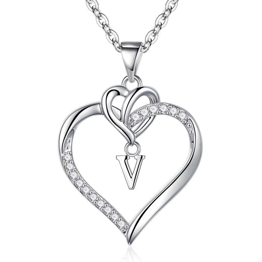 STORUP Heart Initial Necklaces for Women Girls, 14K-Gold-Plated Initial A-Z Heart Necklaces for Teen Girl Jewelry Birthday Gifts for Girls Women Her Wife Mom