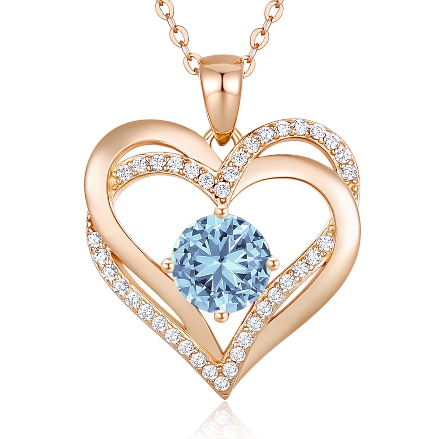 LOUISA SECRET Double Love Heart Birthstone Necklaces for Women, Birthday Gift for Girlfriend, Anniversary Jewelry Gift for Her, 925 Sterling Silver Jewelry Christmas Anniversary Birthday Present Gifts for Wife Girlfriend Mom Grandma Daughter