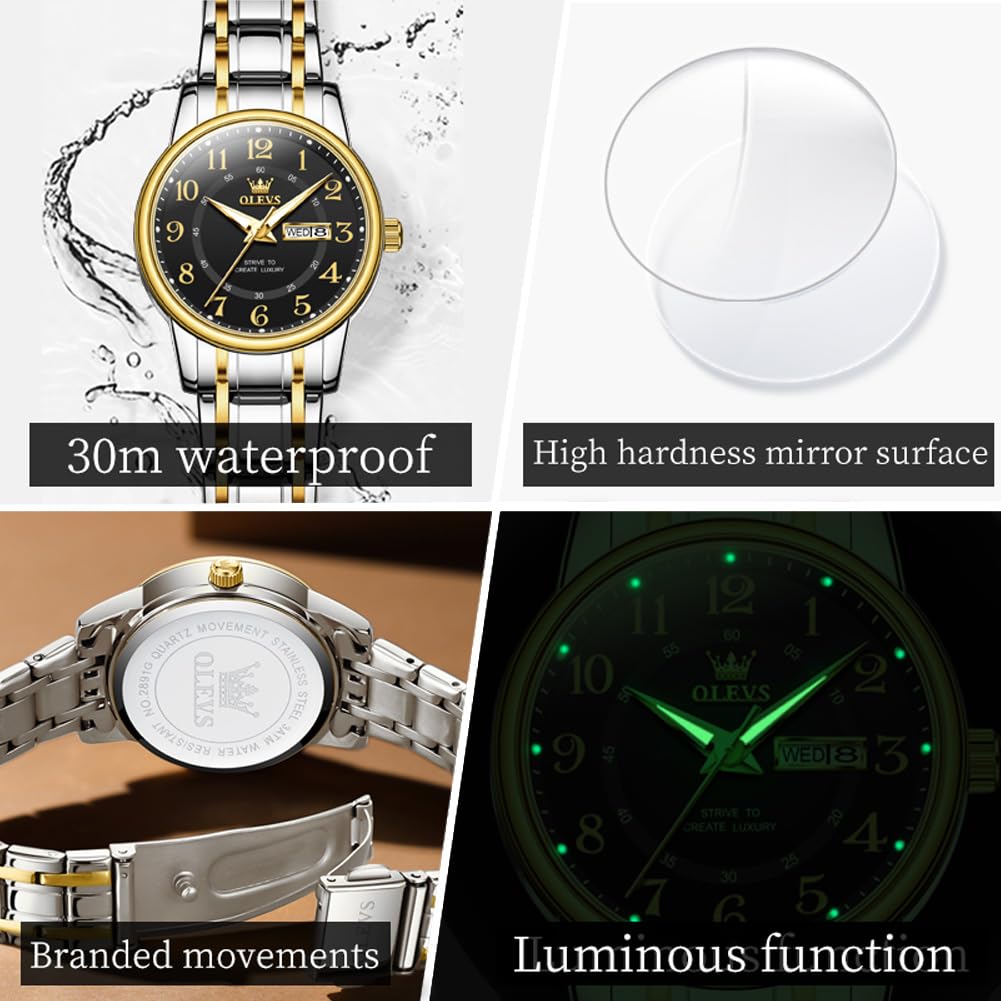 OLEVS Watch for Women Luxury Fashion Diamond Classic Arabic Dial Wrist Women's Watches with Date Waterproof Stainless Steel Quartz Ladies Watch