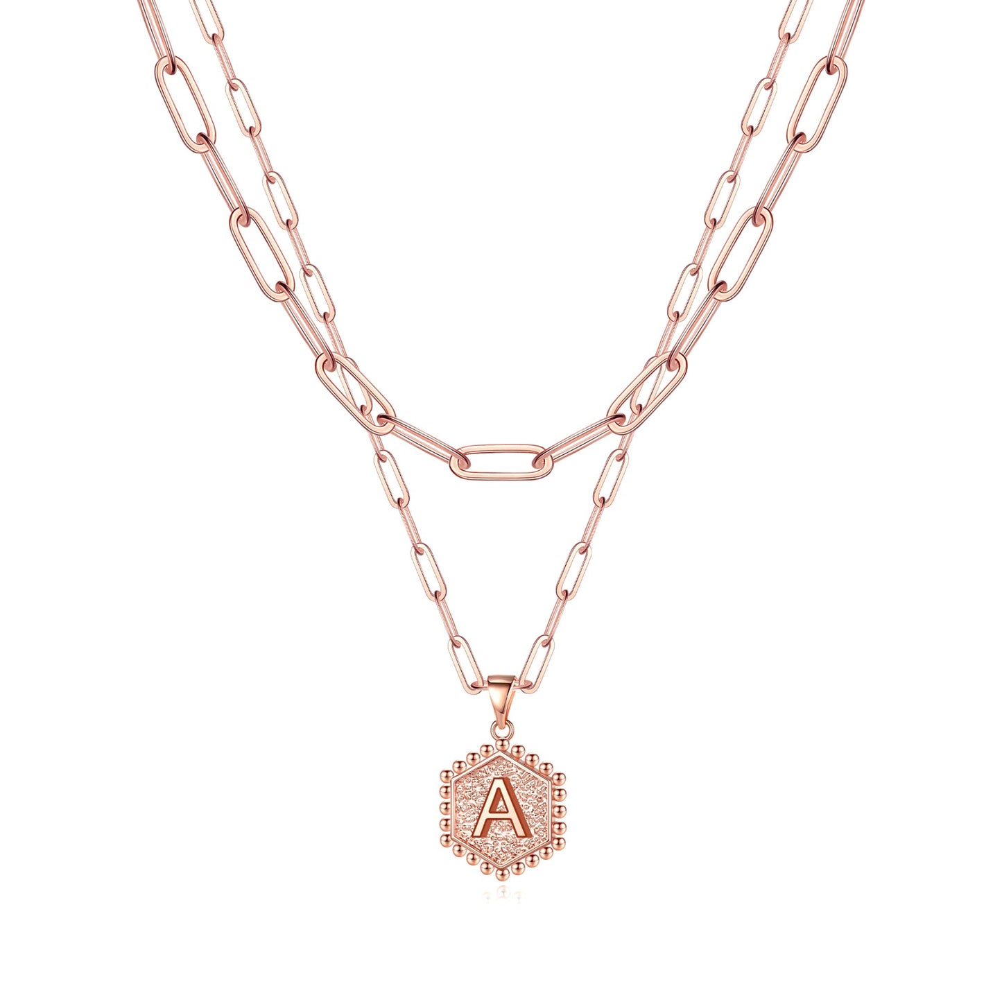 M MOOHAM Dainty Initial Necklaces for Women, 14K-Gold-Plated Layering Necklace for Women Cute Hexagon Letter Initial Necklace Layered Necklaces for Womens Teen Girl Gifts