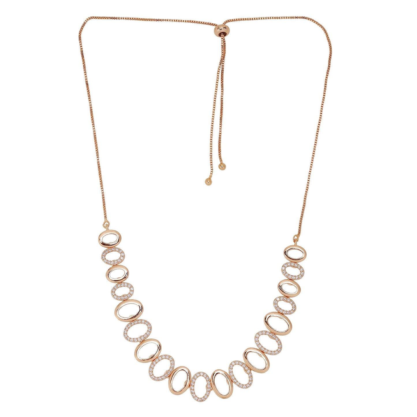 Nilu's Collection American Diamond Stone Studded | Rose Gold/Silver Plated | Anti Tarnish Jewellery Set for Women | Matching Earrings Perfect for Weddings and Special Occasions