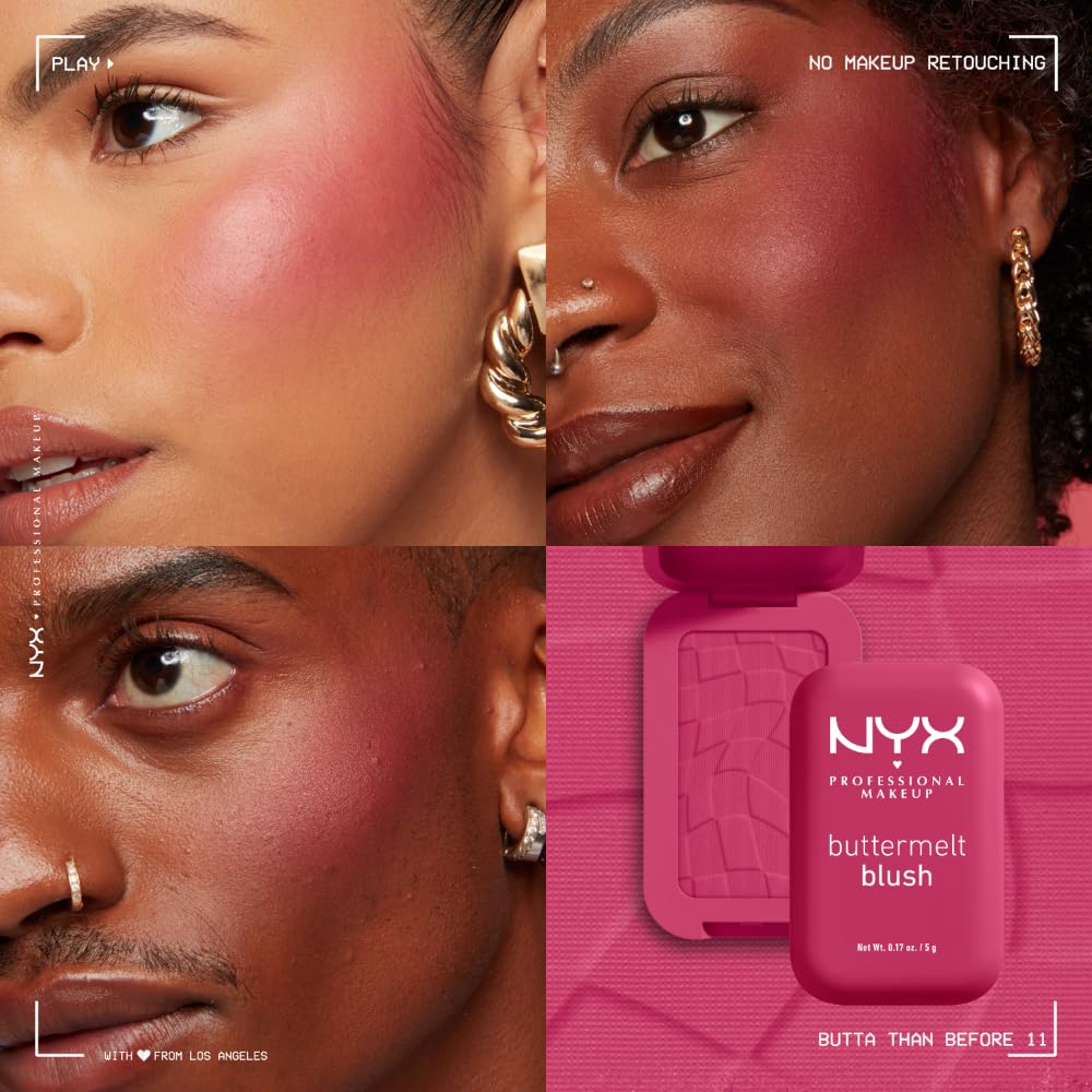 NYX PROFESSIONAL MAKEUP Buttermelt Powder Blush, Fade and Transfer-Resistant Blush, Up to 12HR Make Up Wear, Vegan Formula - For The Butta