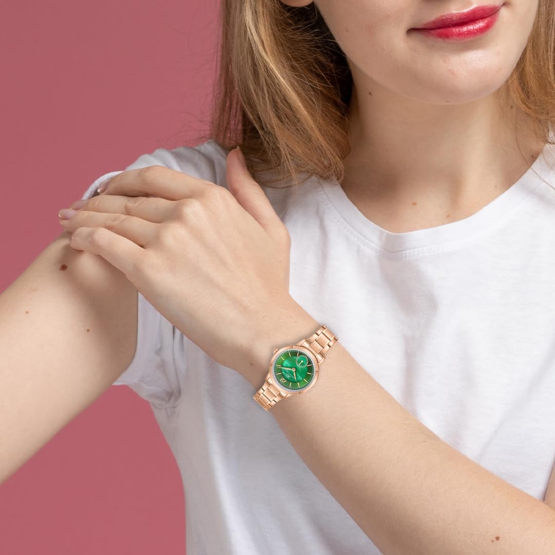 Kenneth Scott Women's Analog Watch 29mm Green Dial Rose Gold Stainless Steel