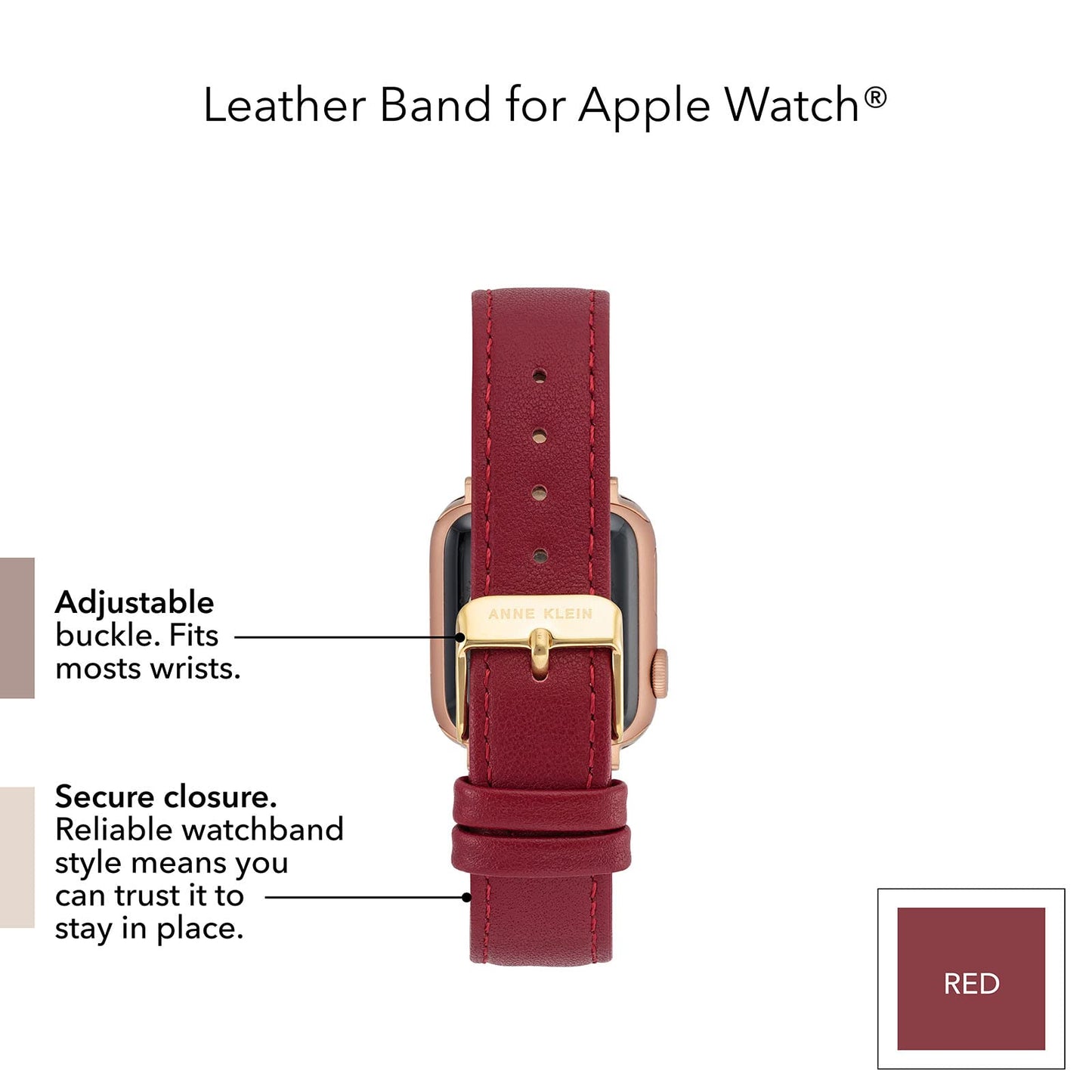 Anne Klein Leather Fashion Band for Apple Watch Secure, Adjustable, Apple Watch Band Replacement, Fits Most Wrists