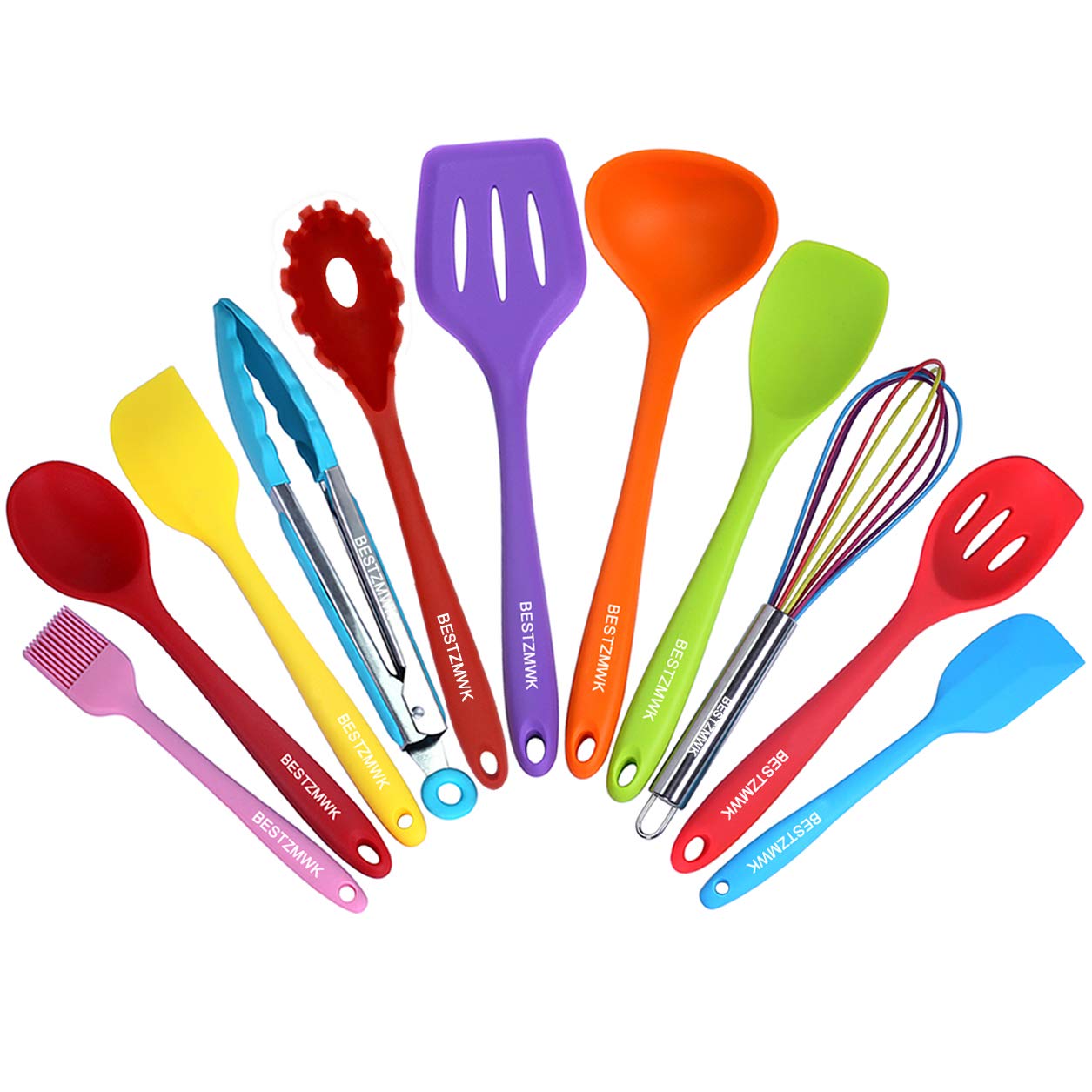 Kitchen Utensil Set - 11 Cooking Utensils - Colorful Silicone Kitchen Utensils - Nonstick Cookware with Spatula Set - Colored Best Kitchen Tools Kitchen Gadgets