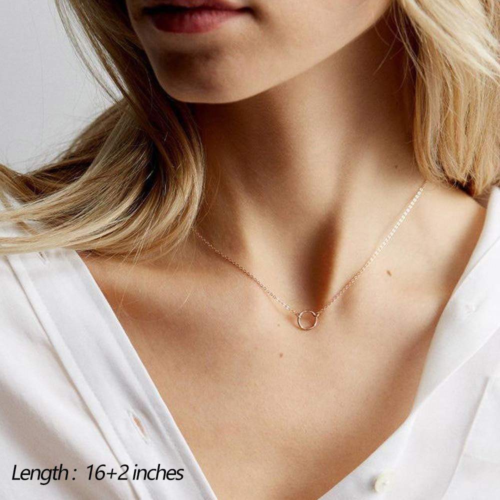 Turandoss Dainty Layered Choker Necklace, Handmade Y Pendant Necklace Multilayer Bar Disc Necklace Adjustable Layering Choker Necklaces for Women