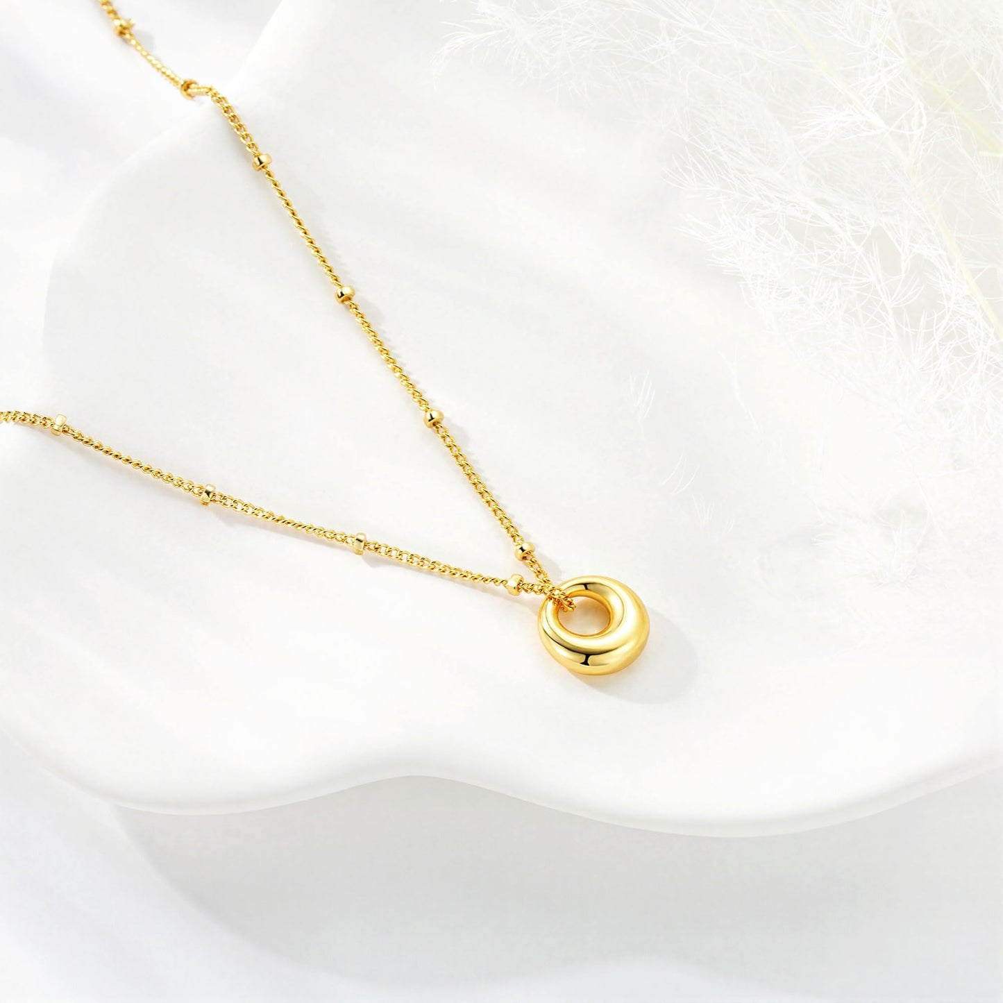 M MOOHAM Gold Necklace for Women Non Tarnish - Dainty 14K Gold Plated Beaded Chain Small Pendant Necklaces Simple Pearl Circle Beads Teardrop Pendant Necklace for Women Trendy Jewelry Gifts