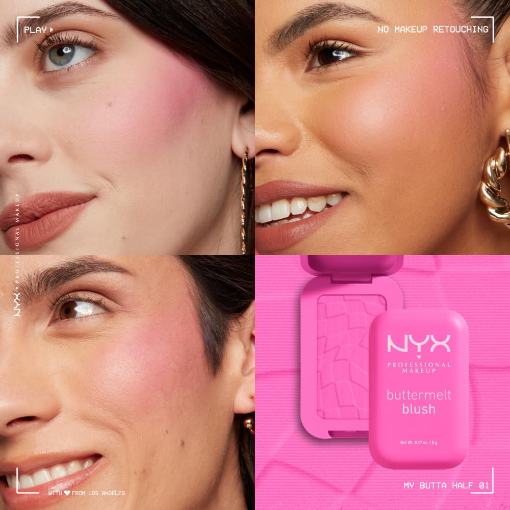 NYX PROFESSIONAL MAKEUP Buttermelt Powder Blush, Fade and Transfer-Resistant Blush, Up to 12HR Make Up Wear, Vegan Formula - For The Butta