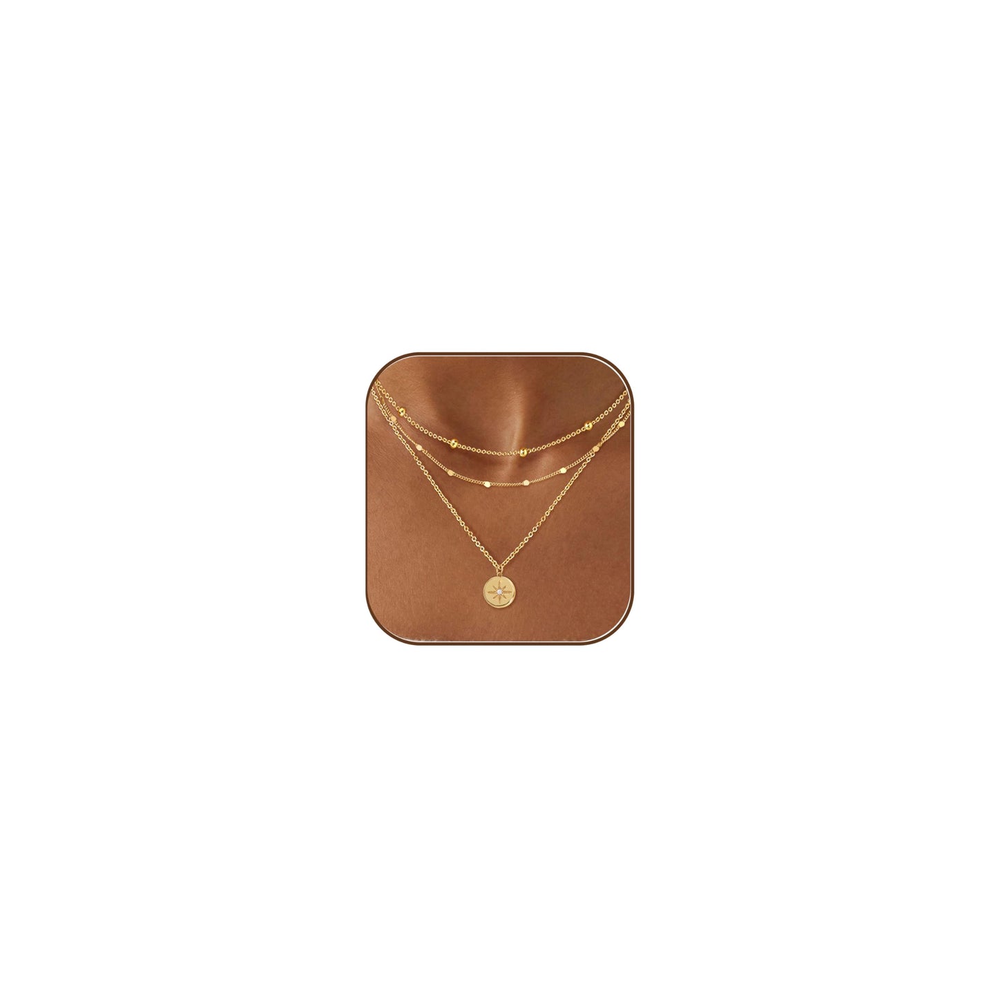 Layered Necklaces for Women, Dainty 14K Gold Plated Circle Peadant Chain Necklace Set Simple Paperclip Stacked Necklaces for Women Trendy Gold Jewelry