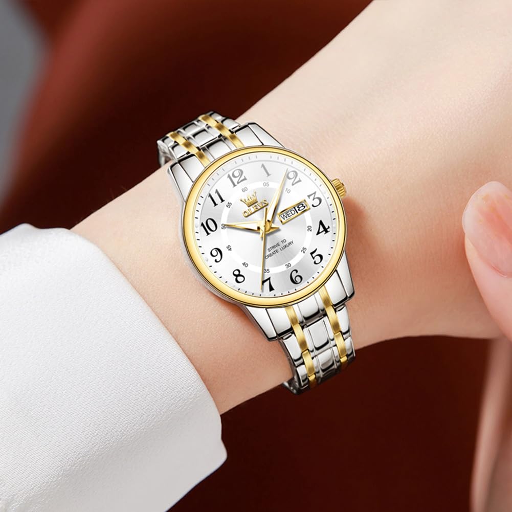 OLEVS Watch for Women Luxury Fashion Diamond Classic Arabic Dial Wrist Women's Watches with Date Waterproof Stainless Steel Quartz Ladies Watch