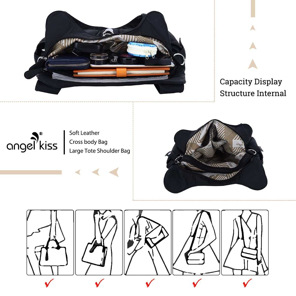Angelkiss Hobo Purses and handbags for Women Satchel Handbag Women Purses Large Daily Shoulder Bags