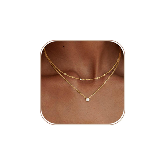 Coshilta Layered Gold Necklaces for Women, 14K Plated Gold Sterling Silver Plated Dainty Pendant Necklace Set with Cubic Zirconia,Stackable Chain Choker,Trendy Personalized Jewelry Gift Non Tarnish