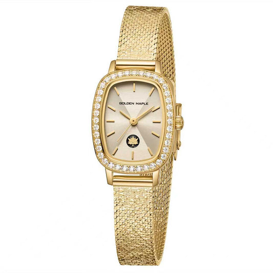 GOLDEN MAPLE Watches for Women, Dainty Gold Watch with Small Stainless Steel Case, Quartz Movement and Water Resistant, Adjustable Mesh Band
