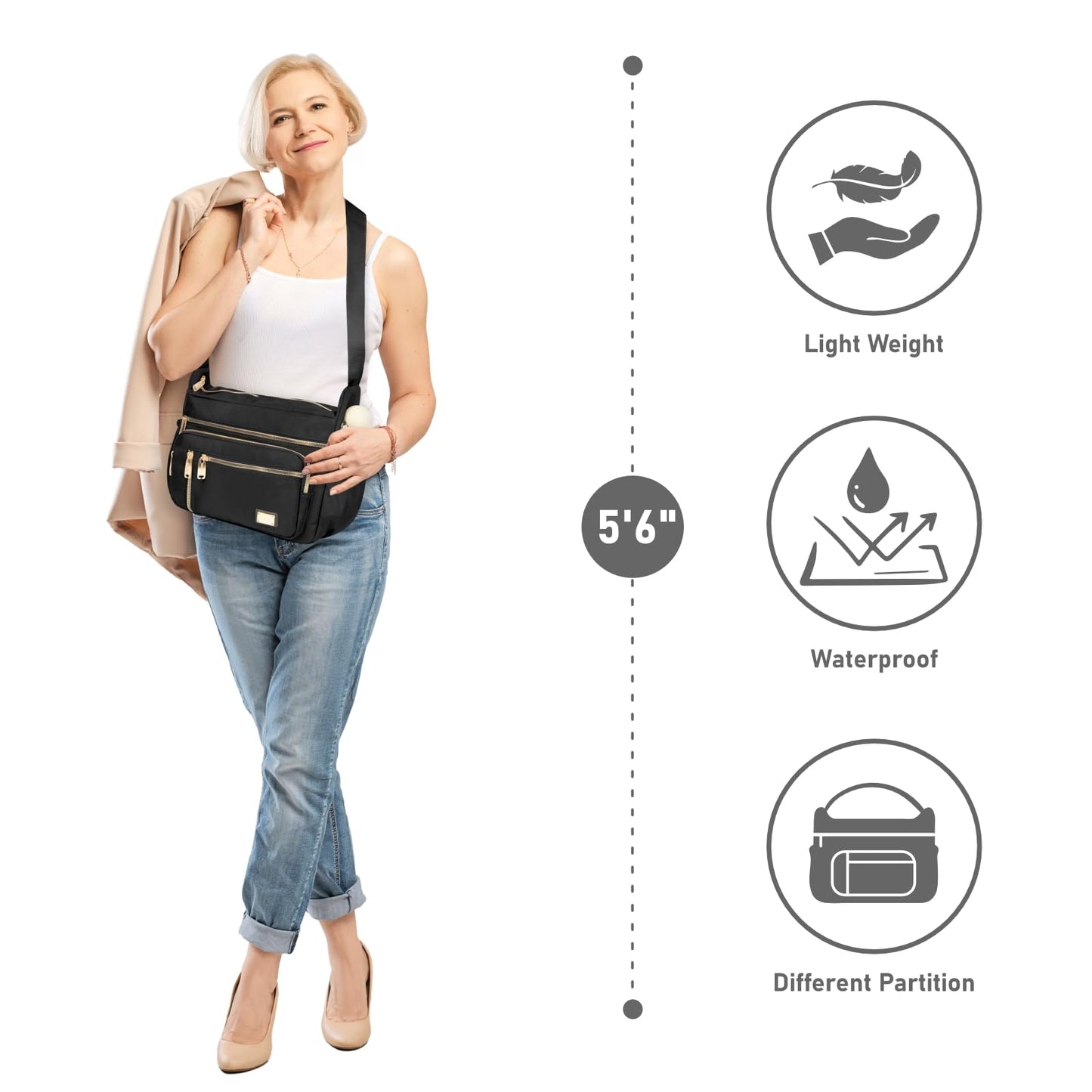 NPBAG Crossbody Bag for Women, Shoulder Purse Handbag Messenger Bag, Trendy Pocketbooks, Waterproof and Multi-Pockets