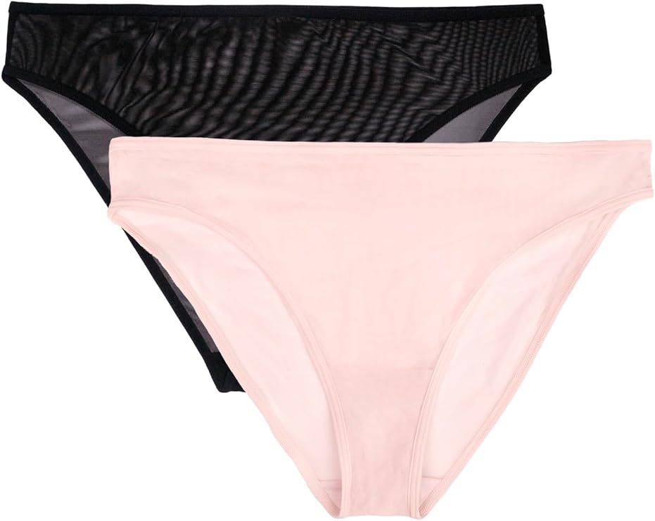 Smart & Sexy Women's Lace Trim & Mesh Panty Sexy Thongs & Cheeky Bikinis 2 Pack Blushing Rose/Black Hue XXL (Clearance)