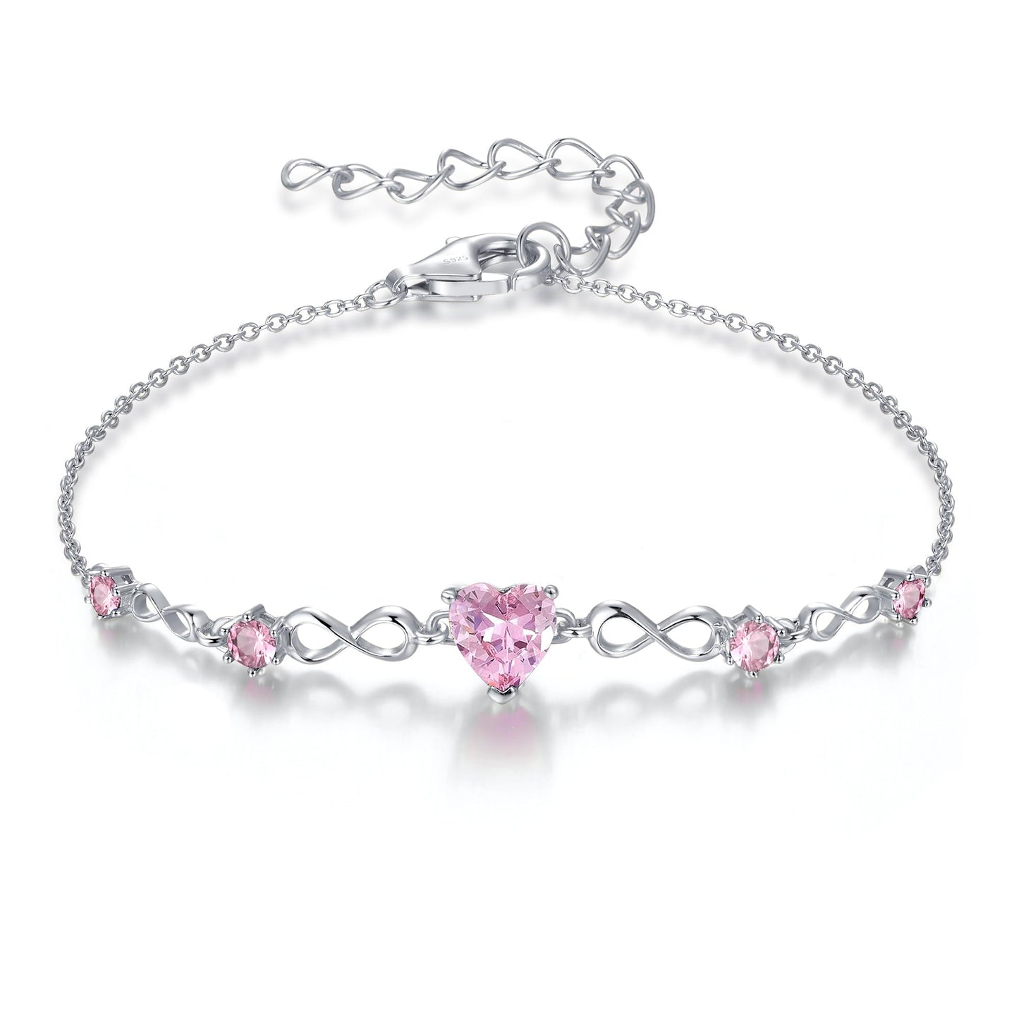 G&GEMSJEW Infinity Heart Birthstone Bracelets for Women, 925 Sterling Silver Women Charm Link Bracelet Adjustable, Birthday Anniversary Christmas Jewelry Gifts for Women Wife Mom Girlfriend Her