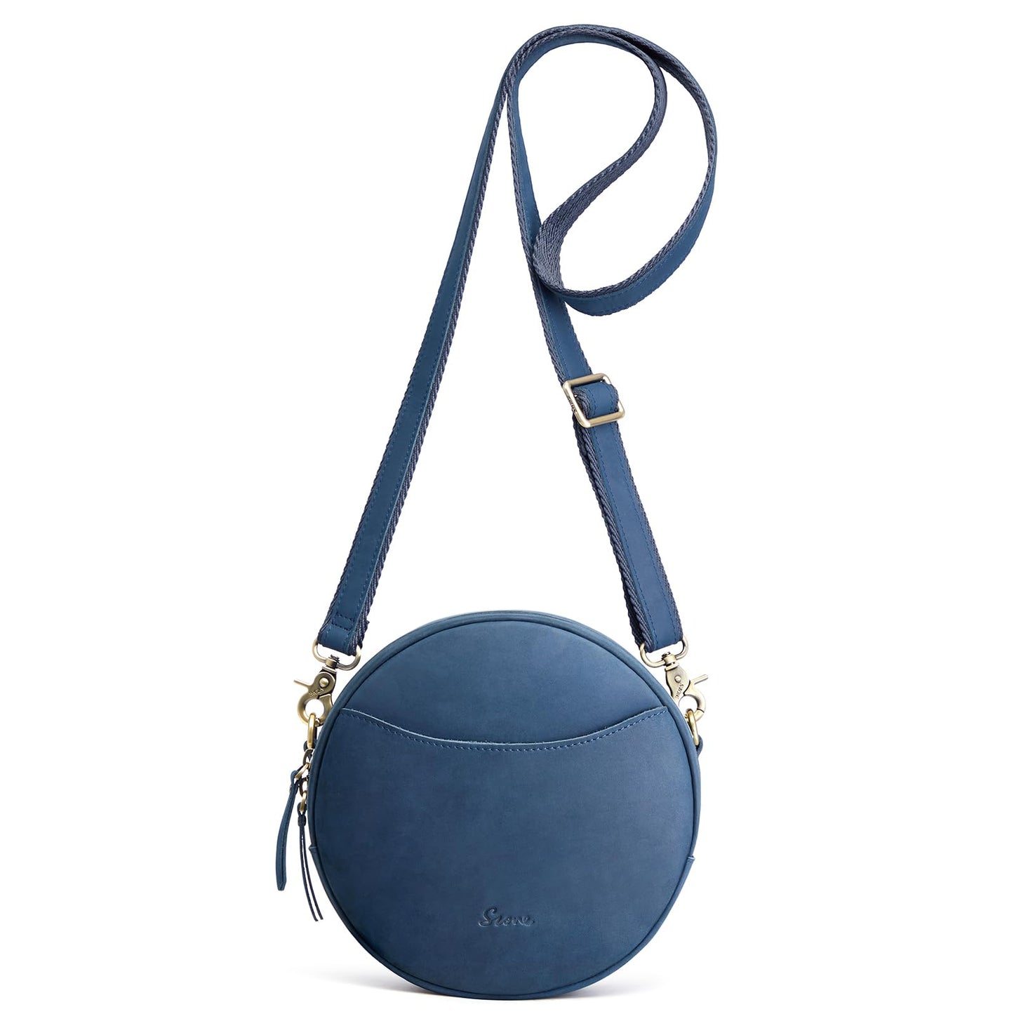 S-ZONE Leather Crossbody Bags for Women Circle Shoulder Round Purse Travel | Top Grain Leather, Keychain, Designer Handbag, Vintage, Multi Pockets, Detachable Strap, Eveyday Outing