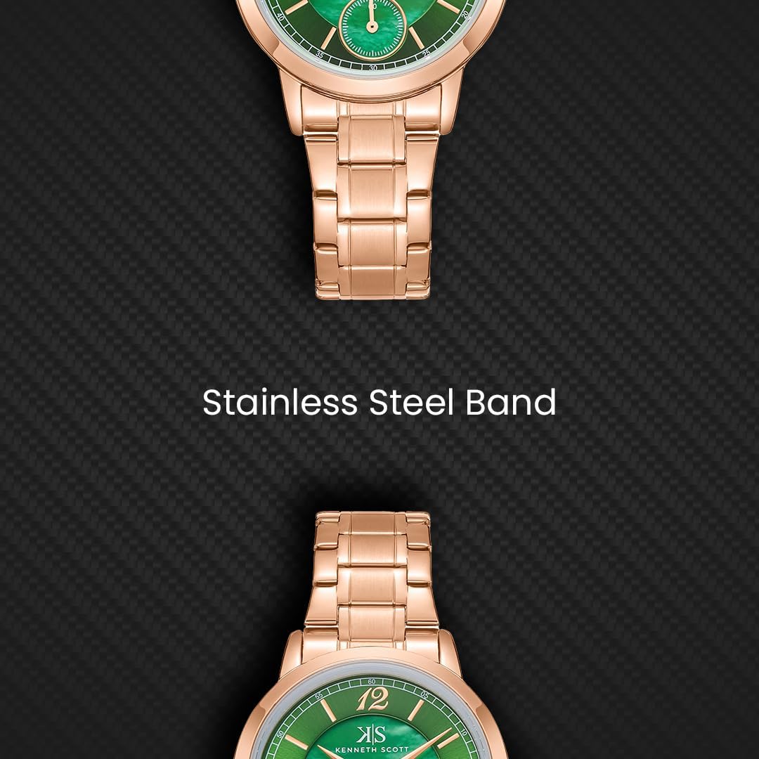 Kenneth Scott Women's Analog Watch 29mm Green Dial Rose Gold Stainless Steel
