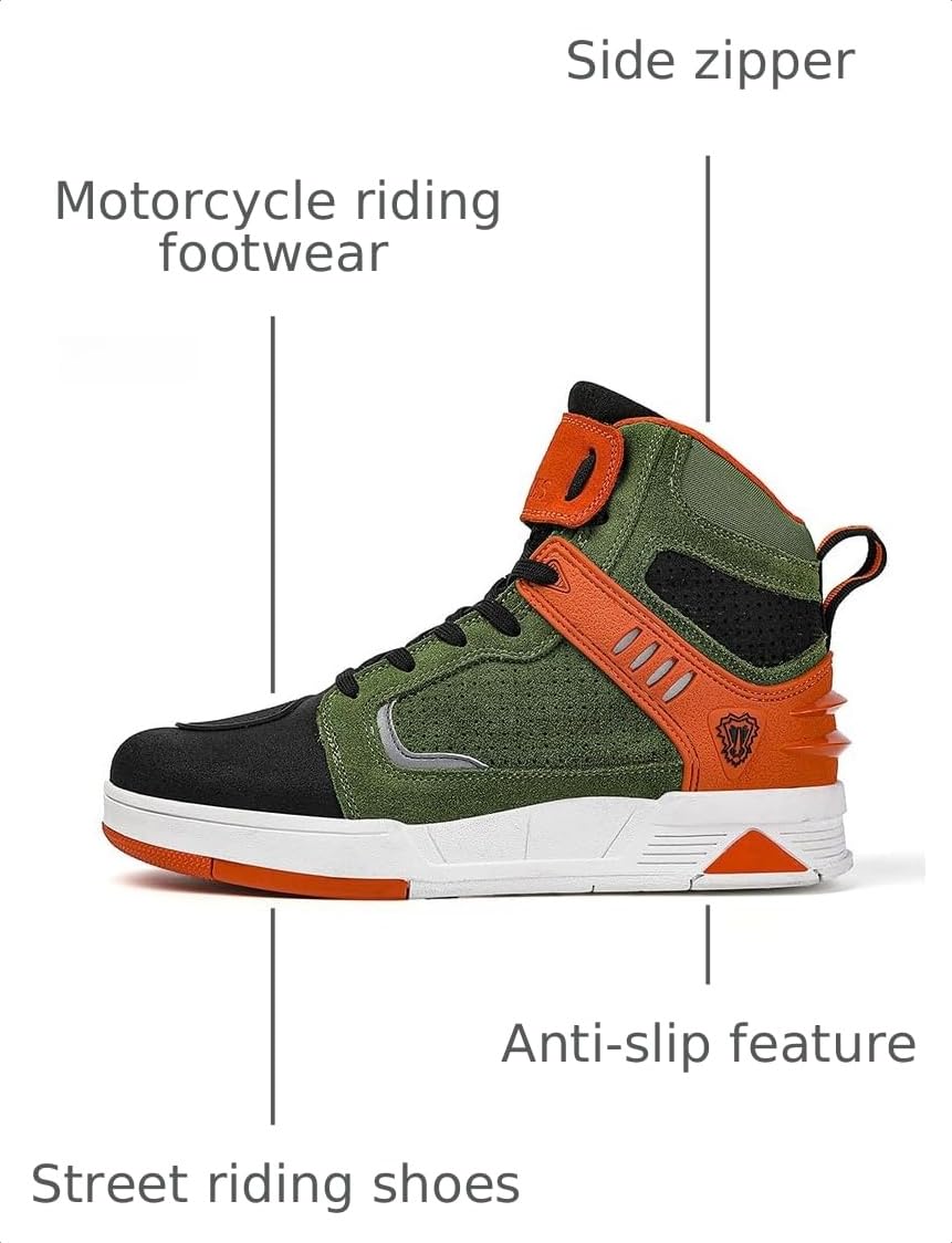 Bofucn Motorcycle Leather Boots,Street Riding Shoes,Anti-Slip Side Zipper Shoes for Men and Women (Black/Grey, Adult, 5 Men/6 Women)Bofucn Motorcycle Leather Boots,Street Riding Shoes,Anti-Slip Side Zipper Shoes for Men a…