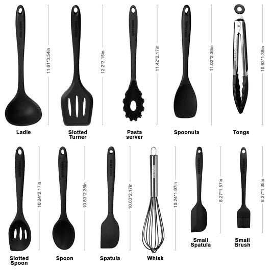 Kitchen Utensil Set - 11 Cooking Utensils - Colorful Silicone Kitchen Utensils - Nonstick Cookware with Spatula Set - Colored Best Kitchen Tools Kitchen Gadgets
