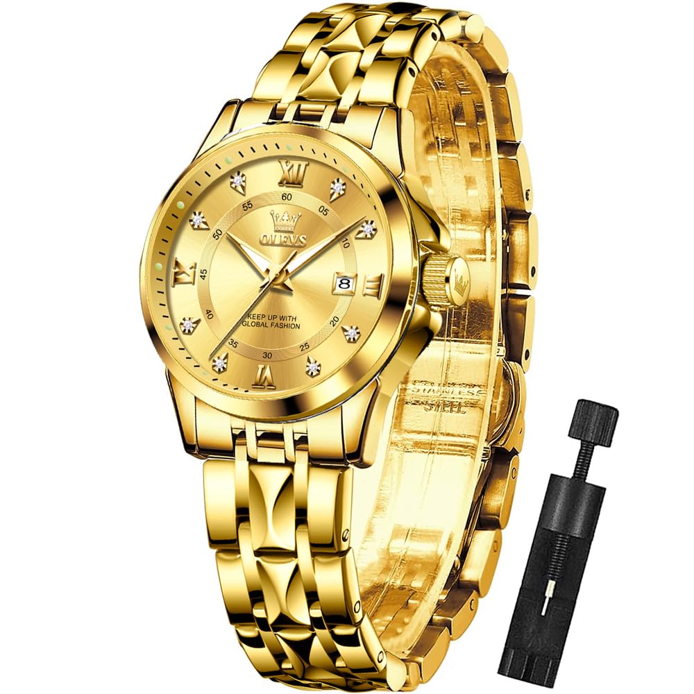 OLEVS Watch Women,Watches for Women,Luxury Casual Stainless Steel Women's Wrist Watches Classic Small Face Dress Analog Womens Watches with Date Easy to Read Waterproof Luminous Quartz Ladies Watches