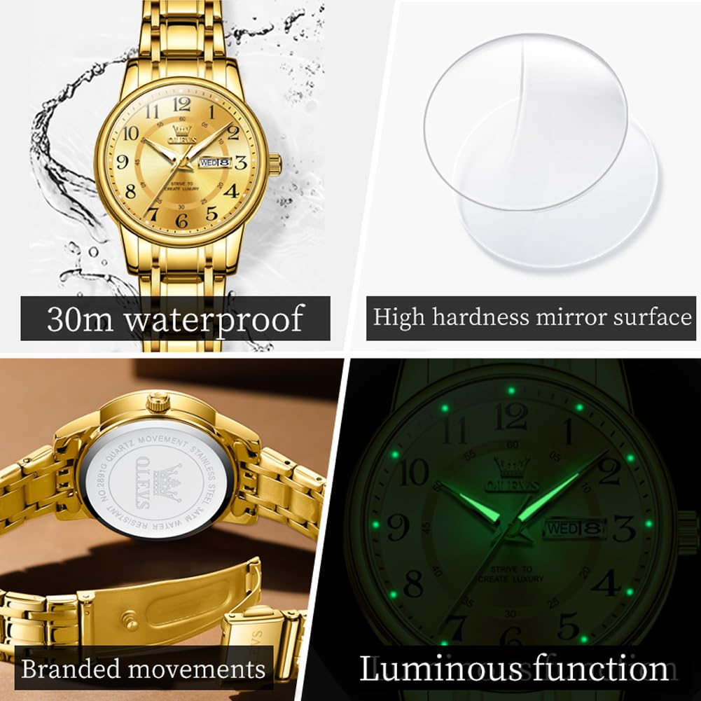 OLEVS Watch for Women Luxury Fashion Diamond Classic Arabic Dial Wrist Women's Watches with Date Waterproof Stainless Steel Quartz Ladies Watch