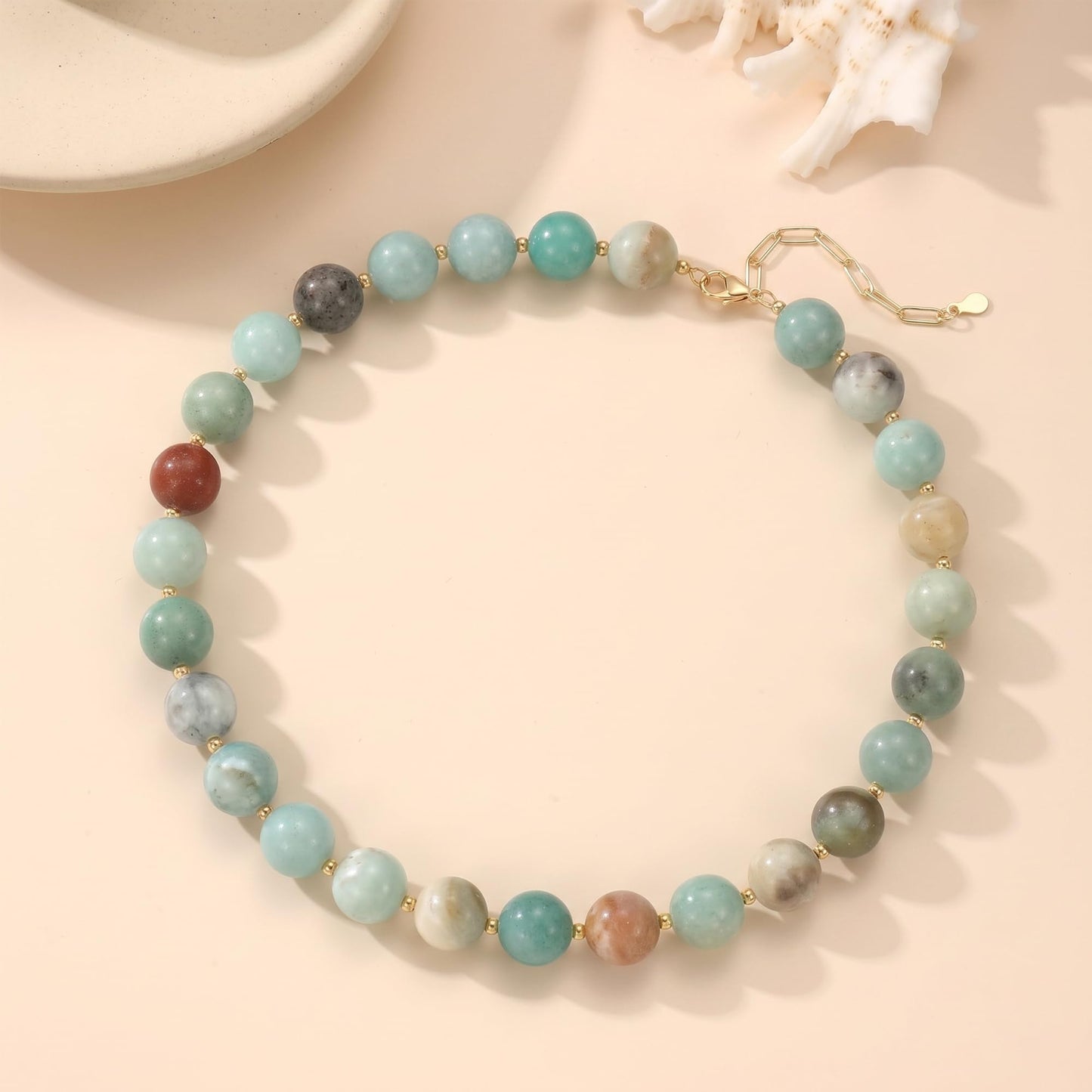Colorful Beaded Necklace for Women Boho Statement Chunky Necklace Natural Stone Beads Gemstone Choker Necklaces Handmade Summer Beach Jewelry