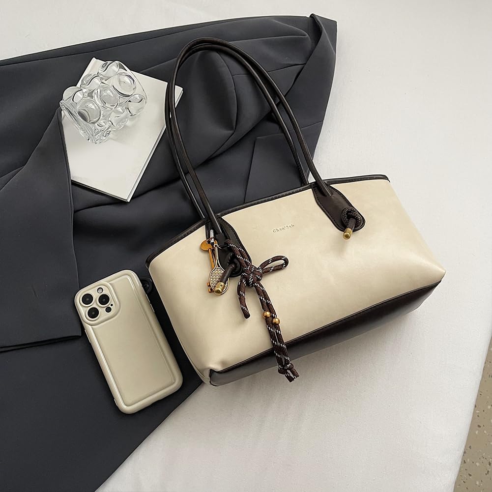 Shoulder Bag for Women Brown Purse Vintage Leather Shoulder Handbag Trendy Everyday Purse with Pendant