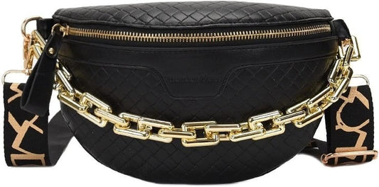 Thick Chain Women's Fanny Pack Plaid leather Waist Bag Shoulder Crossbody Chest Bags Luxury Designer Handbags Female Belt Bag