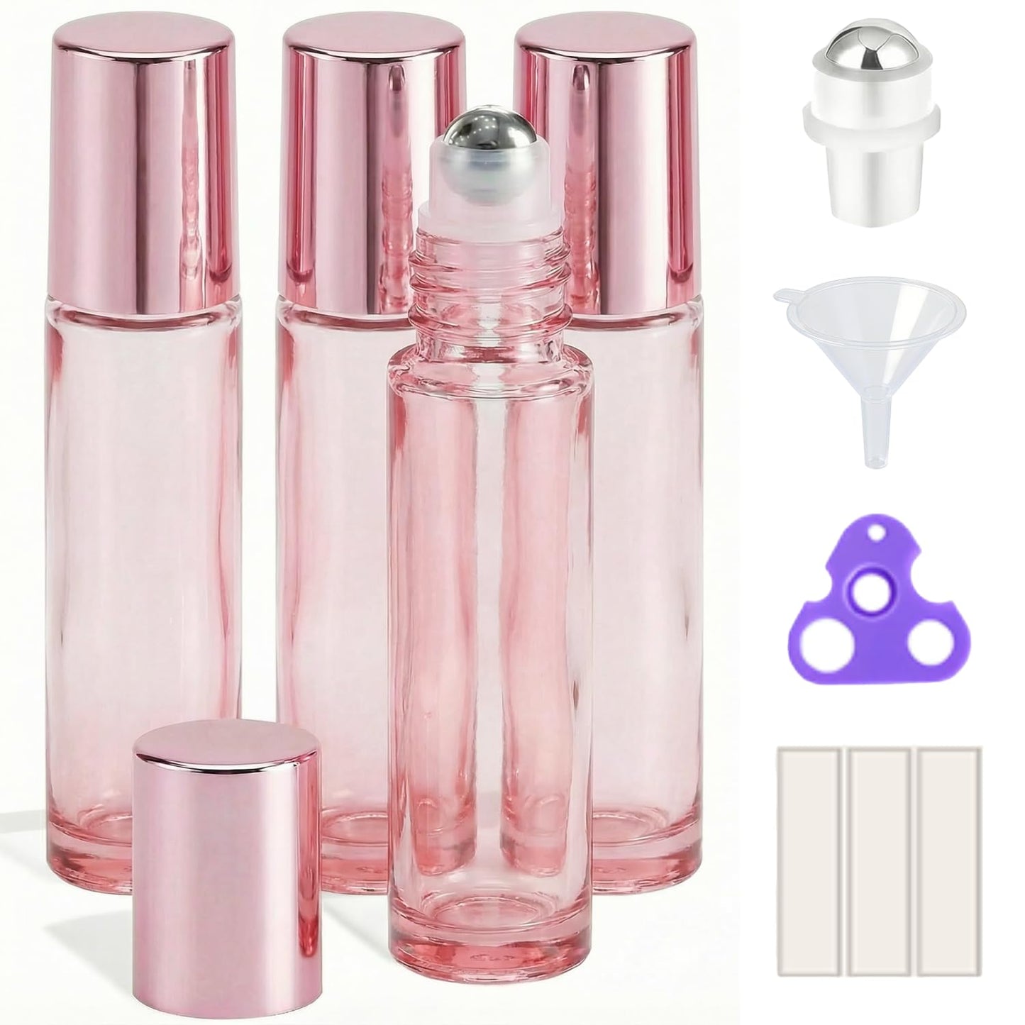 PrettyCare 4 Pack Amber Glass Oil Roller Bottles for Essential Oils 10ml, Roll On Bottles with Stainless Steel Roller Ball Leak-Proof Perfume Travel Refillable Bottle Empty, Beauty & Personal Care