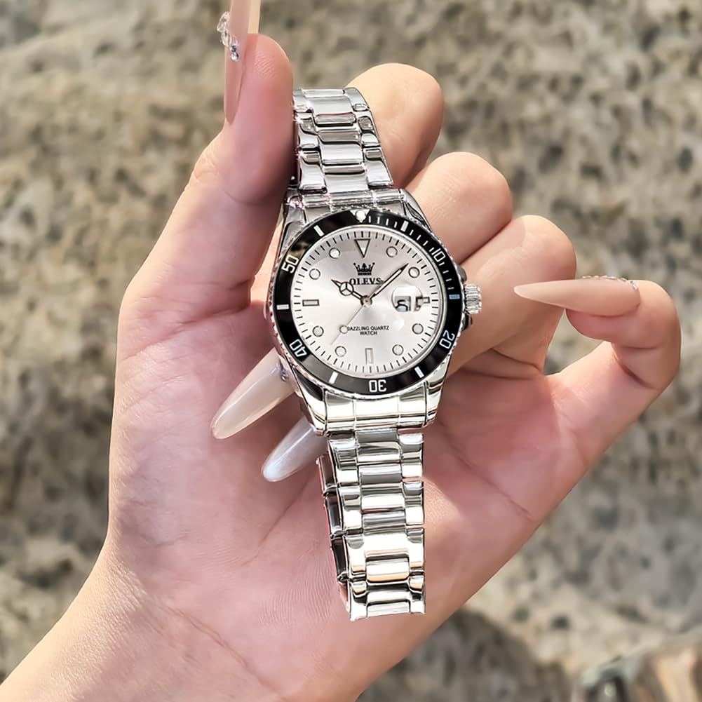 OLEVS Watch Women Silver Watches for Women Luxury for Small Wrists Dress Stainless Steel Women's Wrist Watches Easy to Read Reloj para Mujer Black/Blue/Gold/Green/Pink/Purple