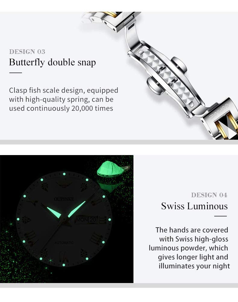 OLEVS Watches for Women Rose Gold Two Tone Fashion White Ceramic Ladies Wrist Watches Pink/Red Dial Stainless Steel Waterproof Date
