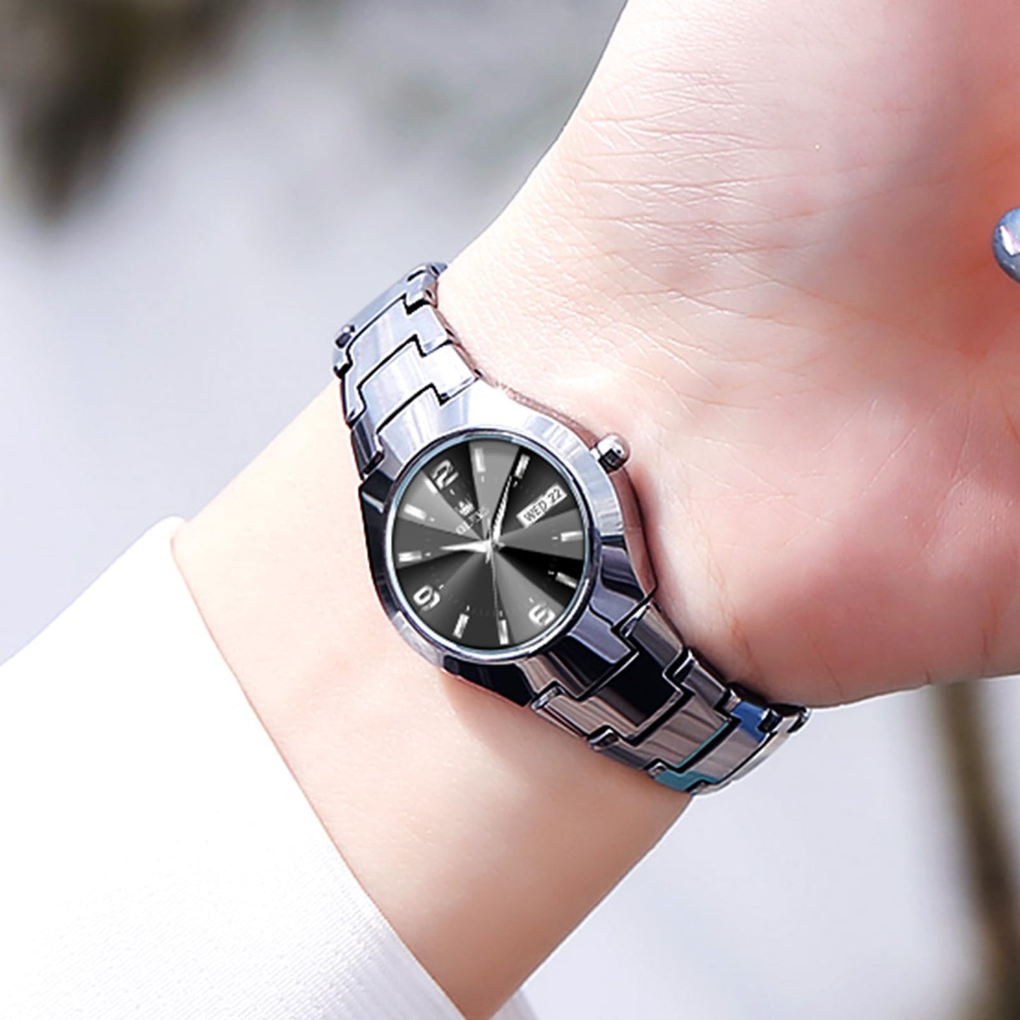 OLEVS Watch Women Luxury Classic Stainless Steel Small Wrist Dress Watches for Women Waterproof Analog Day Date Dainty Fashion Dress Female Watch-(Black/Rose Gold/Gold Face)