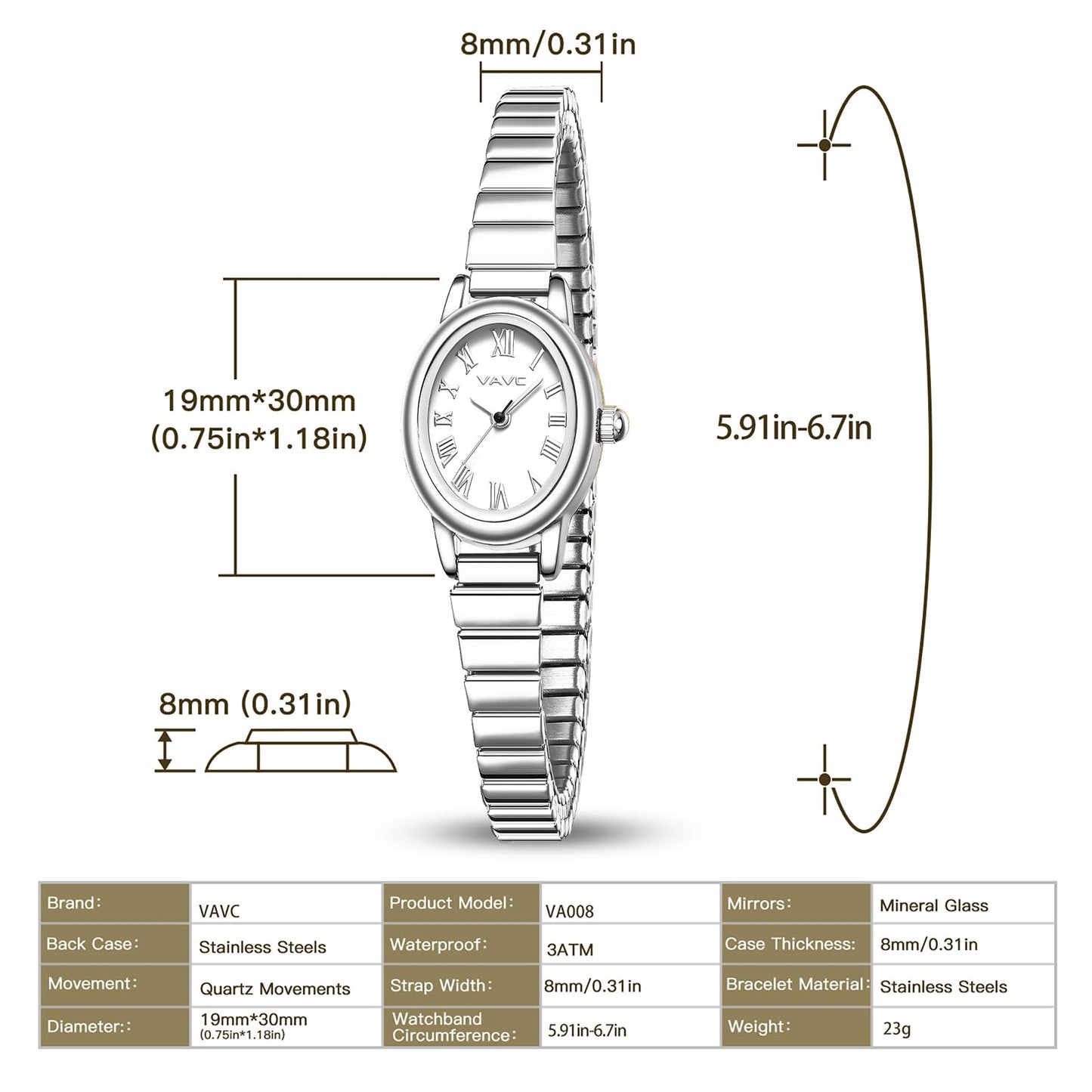 Small Gold Watches for Women,Analog Womens Watch with Stainless Steel Expansion Band,Oval Case Roman Dial,Water Resistant