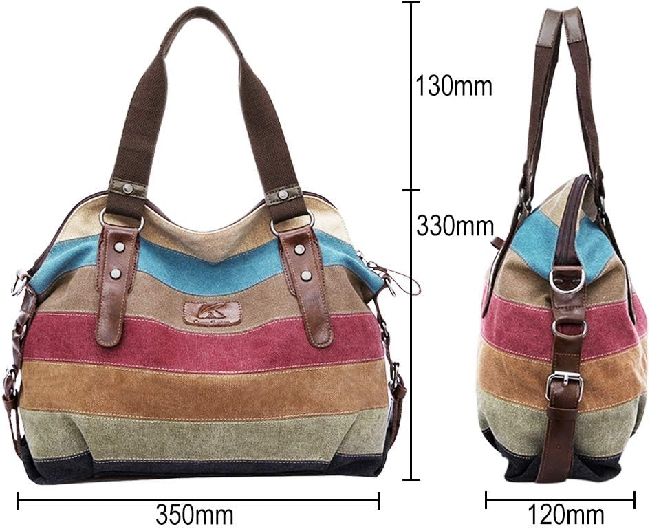Canvas Handbag Multi-Color Striped Lattice Cross Body Shoulder Purse Bag Tote-Handbag for Women | Striped