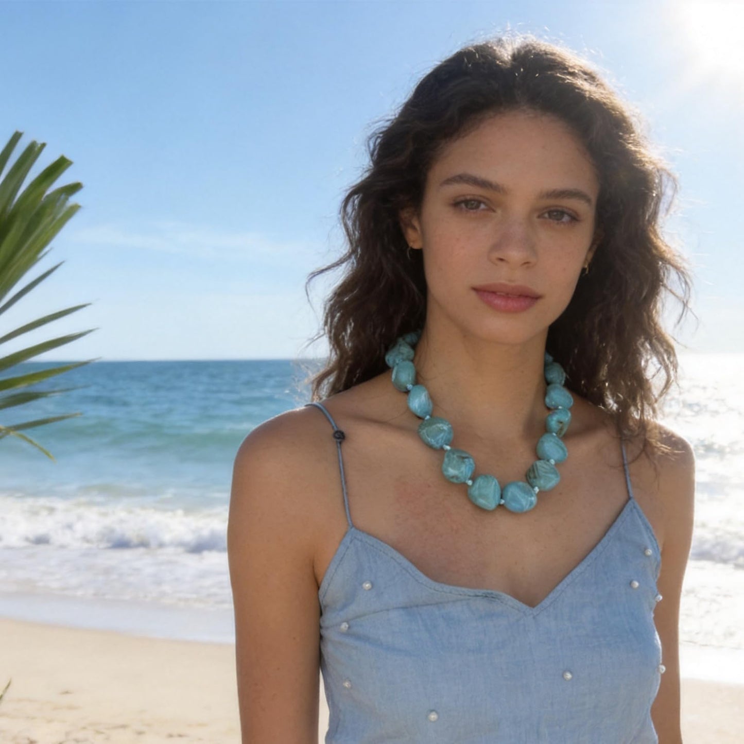 We We Chunky Colorful Beaded Necklace for Women Large Boho Statement Bead Chokers Necklaces Turquoise Blue Big Beads Jewelry Neck Summer Beach