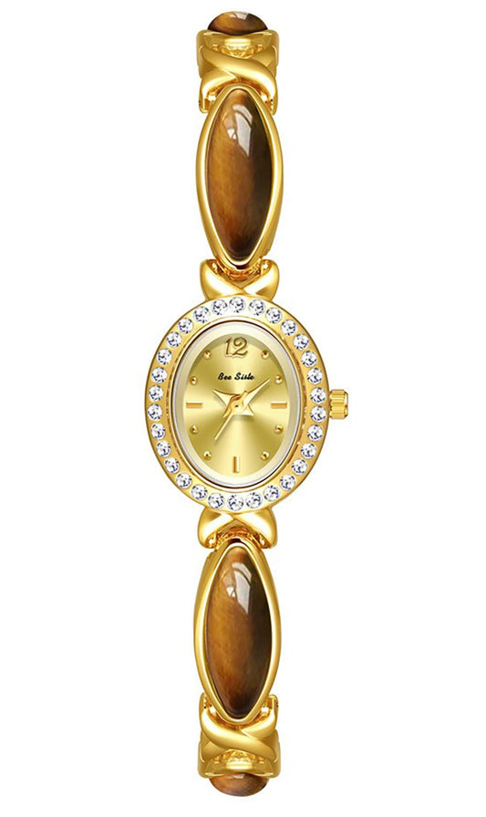 LOREO Elegant Women’s Gold Bracelet Watch Vintage Oval Dial, Waterproof Quartz Movement, Small Face Dress Watch for Ladies