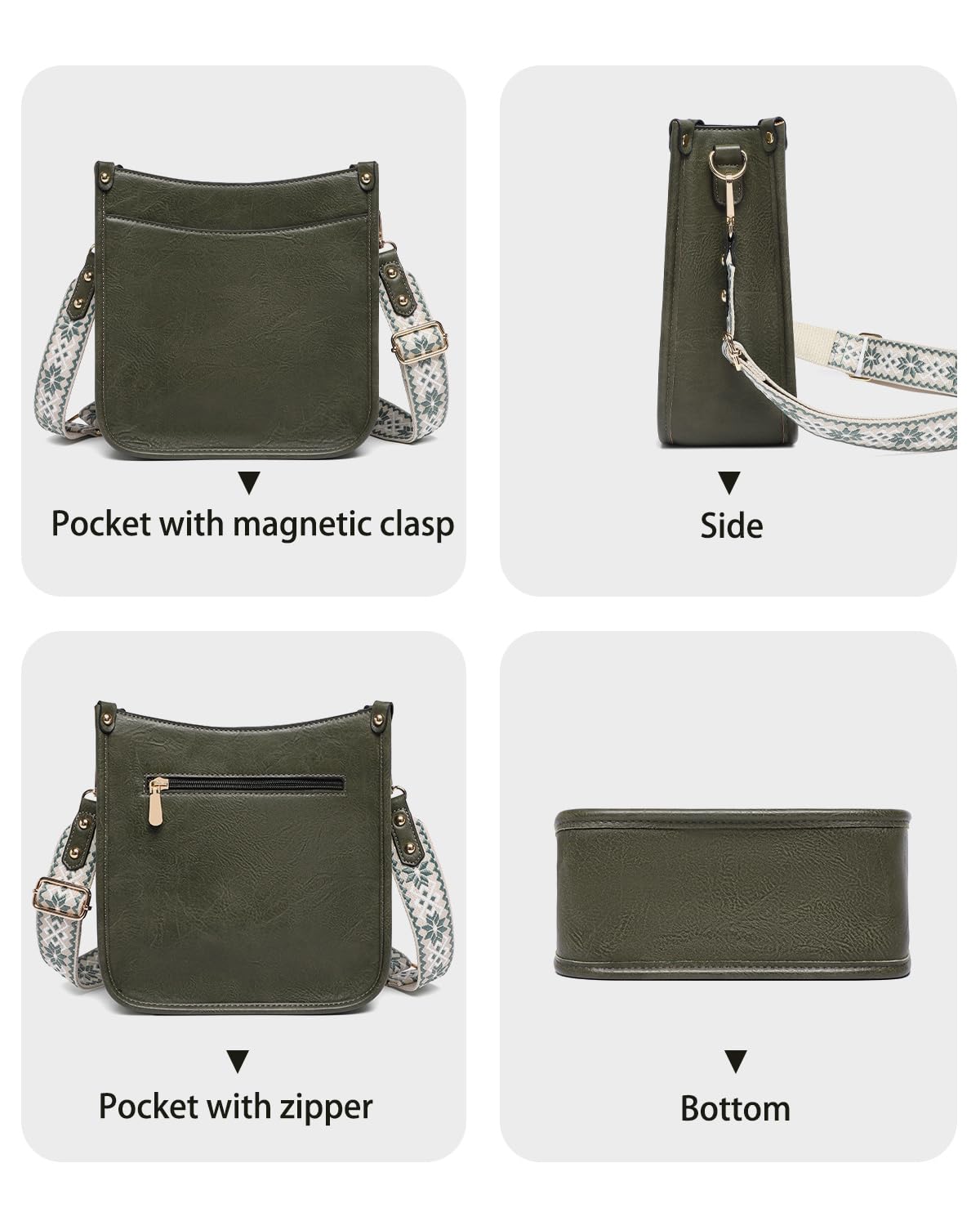 Purses for Women 3PCS, Crossbody Bags Set Large Leather Purse Shoulder Handbags with Wallet Adjustable Straps for Ladies Tote