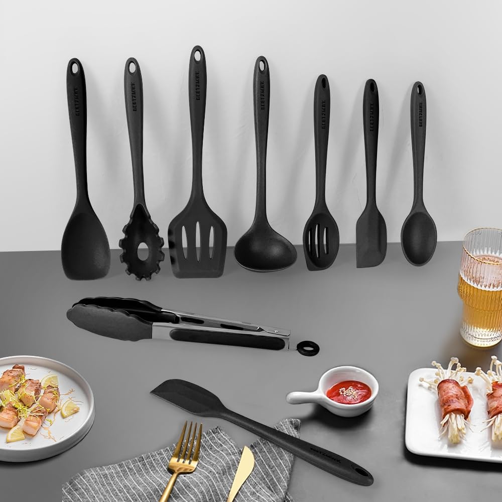 Kitchen Utensil Set - 11 Cooking Utensils - Colorful Silicone Kitchen Utensils - Nonstick Cookware with Spatula Set - Colored Best Kitchen Tools Kitchen Gadgets