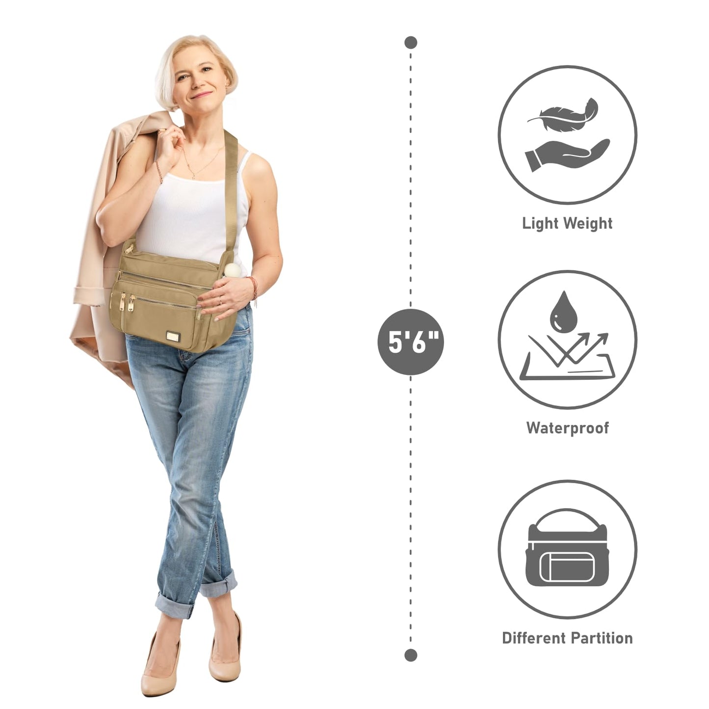 NPBAG Crossbody Bag for Women, Shoulder Purse Handbag Messenger Bag, Trendy Pocketbooks, Waterproof and Multi-Pockets